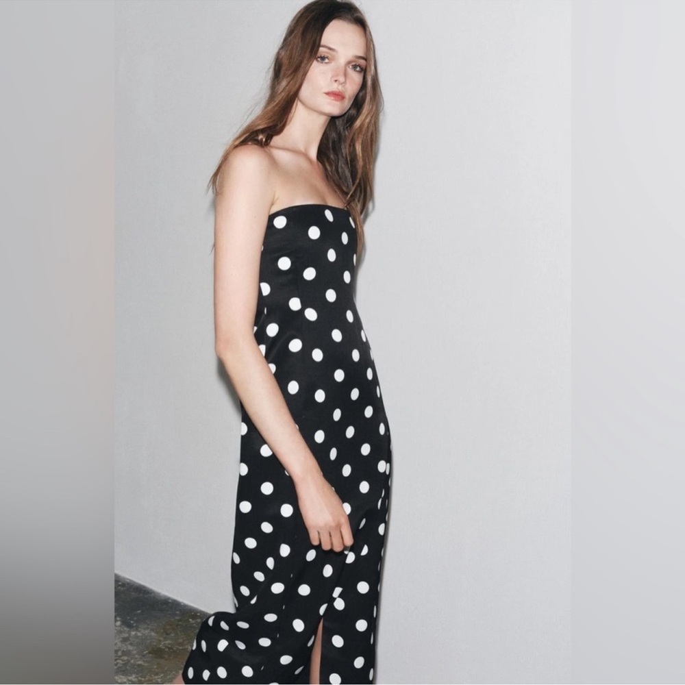 ZARA ZW COLLECTION STRAPLESS POLKA DOT DRESS - Picture 13 of 17